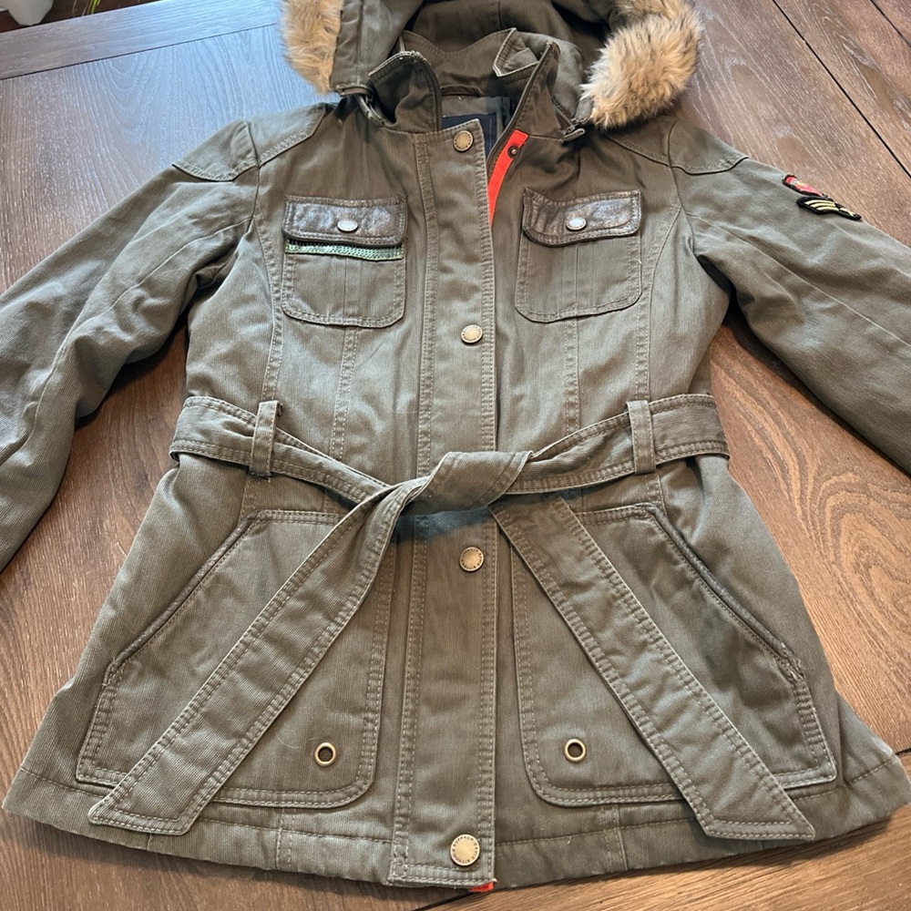 BUFFALO DAVID BITTON Olive Green Hooded Jacket.  REMOVABLE hood. Womens Small